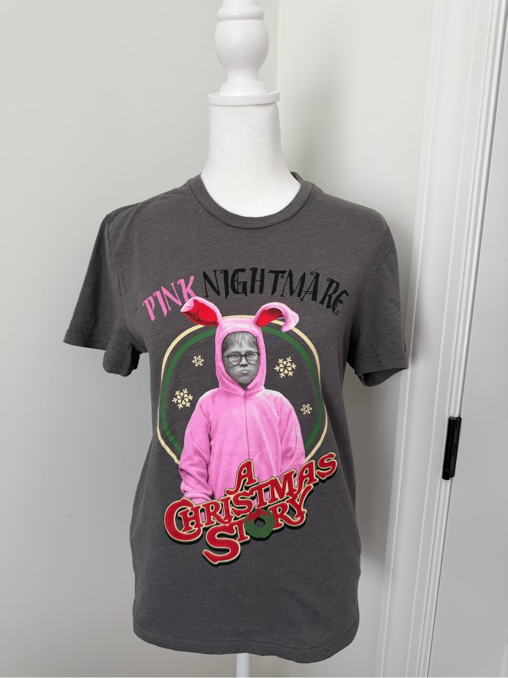 Women’s Charcoal Graphic 'Pink Nightmare' Short Sleeve Tee - A Christmas Story